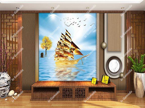 Tranh lam sóng hiện đại mẫu mới phòng khách 2023 in hình thuận buồm xuôi gió