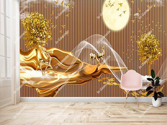 Tranh 5D in lụa hình lam sóng cây kim tiền tài lộc tranh phòng khách xu hướng mới