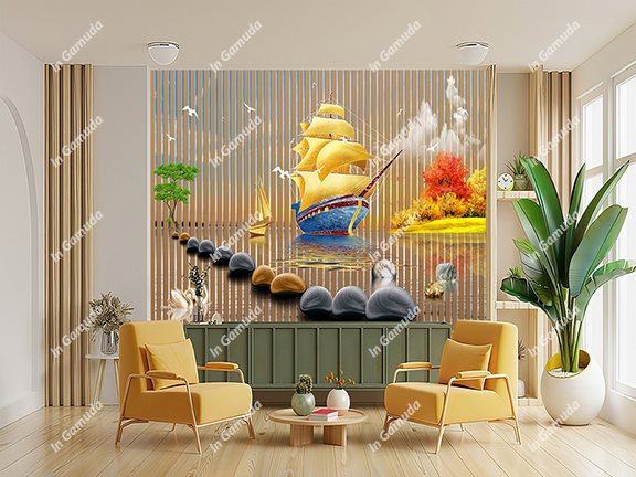 Tranh lam sóng hiện đại 5D thuận buồm xuôi gió