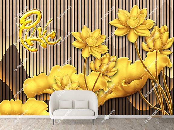 Mẫu tranh điêu khắc chữ phúc kết hợp với phào chỉ lam sóng