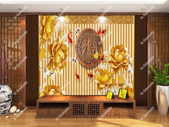 Mẫu tranh điêu khắc chữ phúc kết hợp với phào chỉ lam sóng