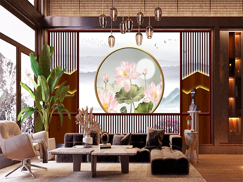 Tranh hoa sen trang nhã mầu sắc nhẹ nhàng sang trọng cho phòng khách hiện đại