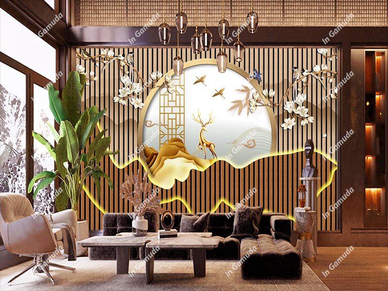 Tranh phào chỉ lam sóng hươu tài lộc cho phòng khách