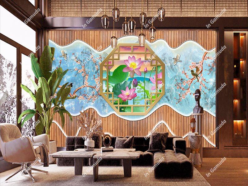 Tranh phào chỉ lam sóng hoa sen in tại xưởng gamuda