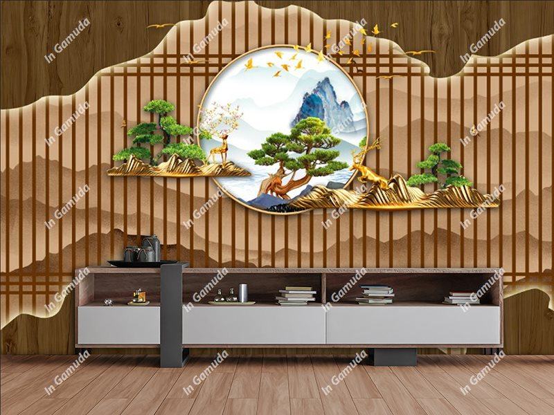 Tranh lam sóng phào chỉ tùng hạc trang trí phòng khách
