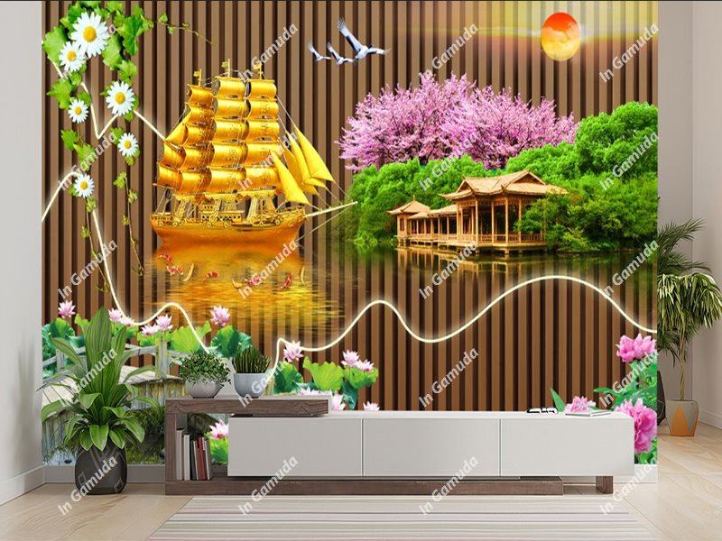 Tranh lam sóng phào chỉ thuận buồm xuôi gió phong cách mới