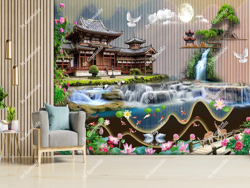 Tranh lam sóng trang trí phòng khách sơn thủy phong cảnh