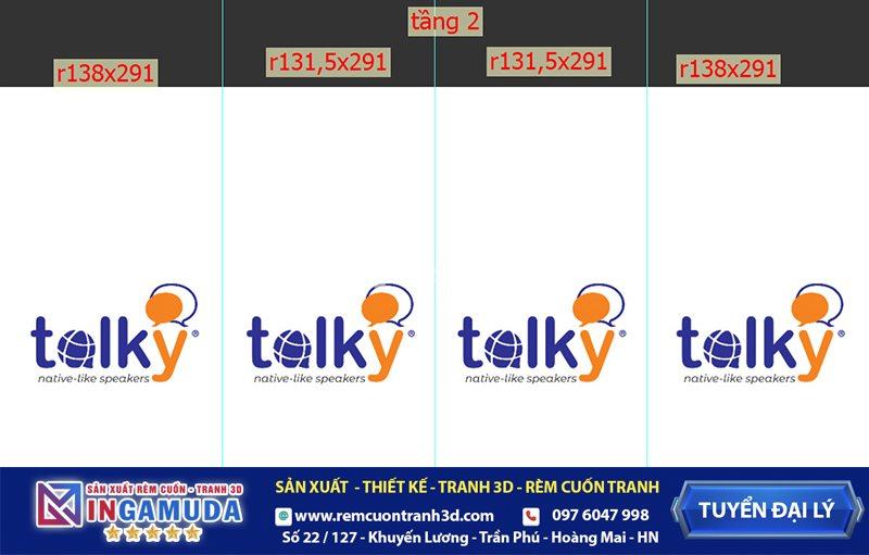 Thiết kế phối cảnh cho bản demo rèm cuốn in logo thương hiệu talky