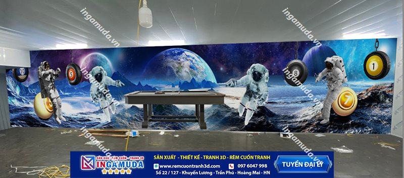Tranh dán tường cho quán bi-a in hình thiên hà vũ trụ trên vải lụa khổ lớn