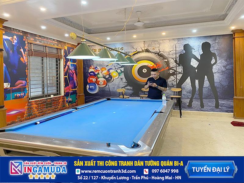 Tranh dán tườn quán bi-a thiết kế thi công hoàn thiện - Tư vấn xưởng in Gamuda MS:001