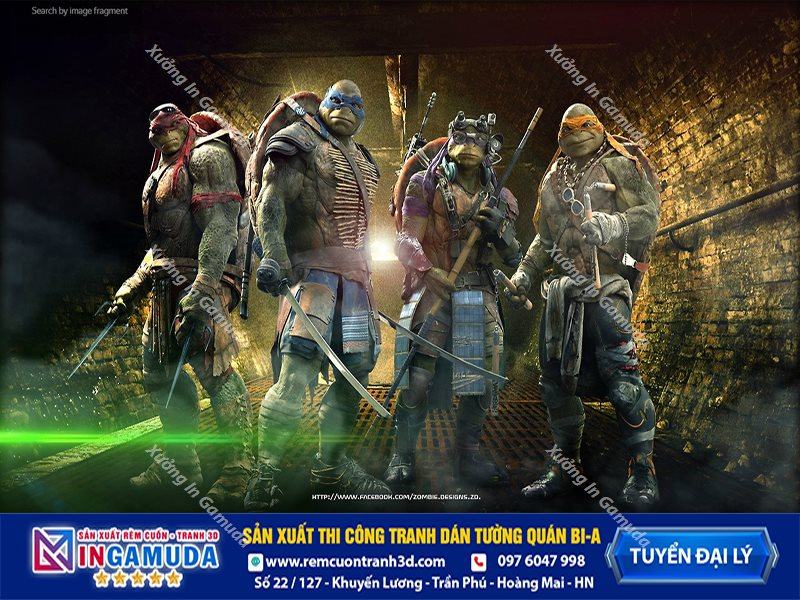 Tranh dán tường cho quán bi-a phong cách ninja rùa - Xưởng In Gamuda Sản Xuất Tuyển Đại Lý MS15