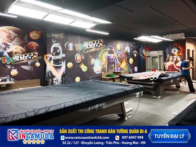 Tranh cho quán bi-a mẫu thi công thực tế vải lụa dán tường siêu bền đẹp - Xưởng In Gamuda MS:015