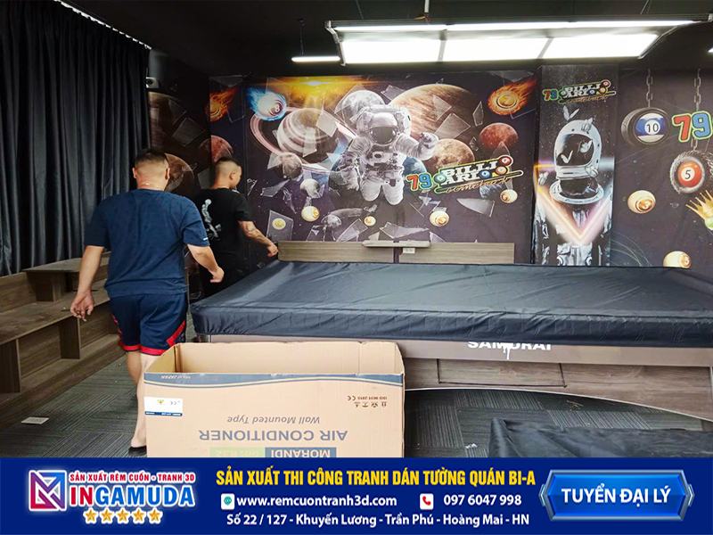 Tranh cho quán bi-a mẫu thi công thực tế vải lụa dán tường siêu bền đẹp - Xưởng In Gamuda MS:014
