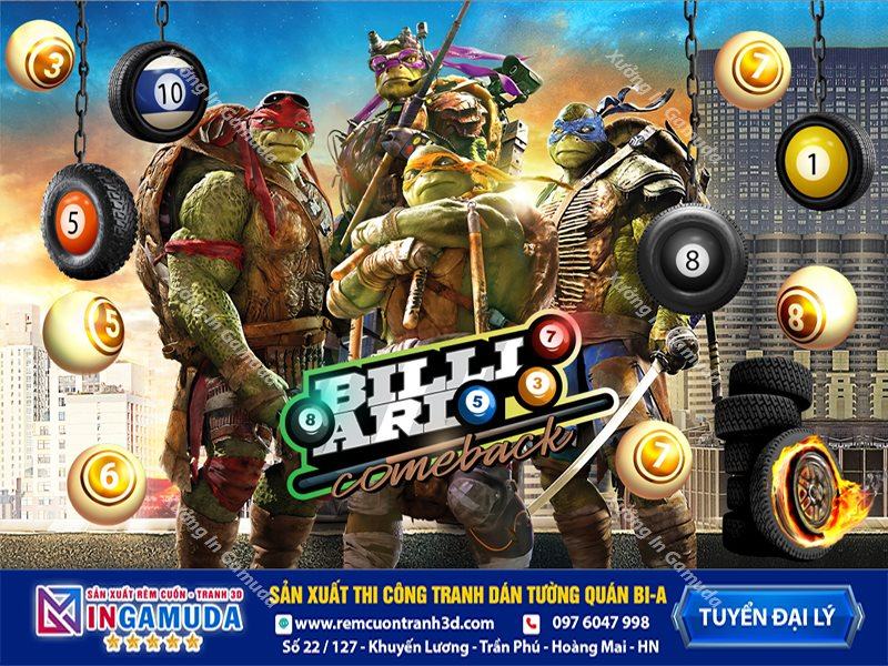 Tranh dán tường cho quán bi-a phong cách ninja rùa - Xưởng In Gamuda Sản Xuất Tuyển Đại Lý MS10