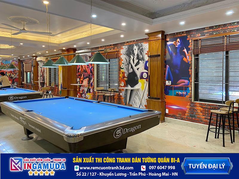 Tranh dán tườn quán bi-a thiết kế thi công hoàn thiện - Tư vấn xưởng in Gamuda MS:0010