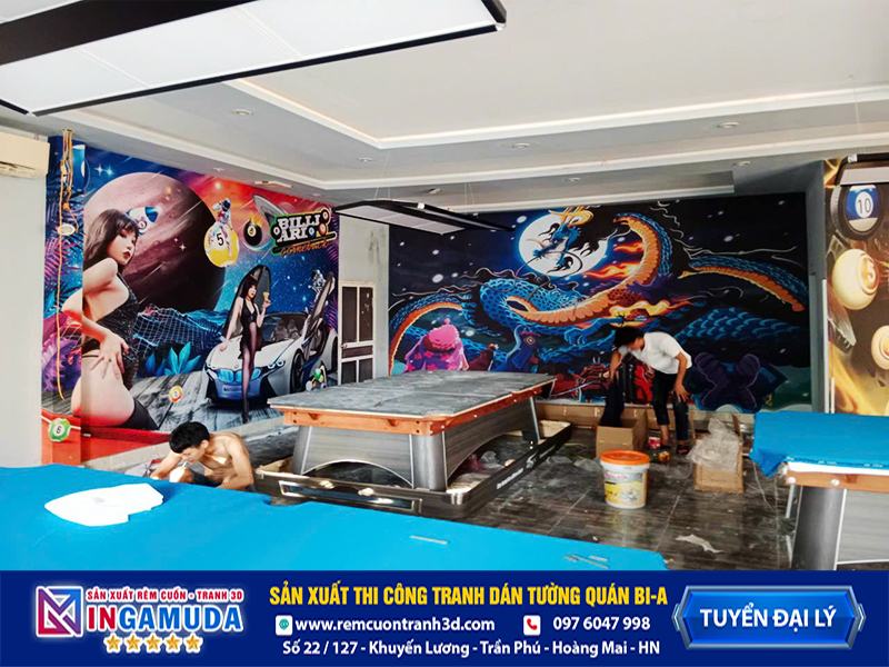 Tranh cho quán bi-a mẫu thi công thực tế vải lụa dán tường siêu bền đẹp - Xưởng In Gamuda MS:026