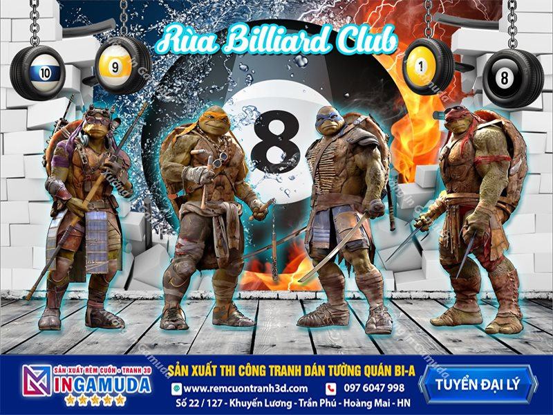 Tranh dán tường cho quán bi-a phong cách ninja rùa - Xưởng In Gamuda Sản Xuất Tuyển Đại Lý MS02