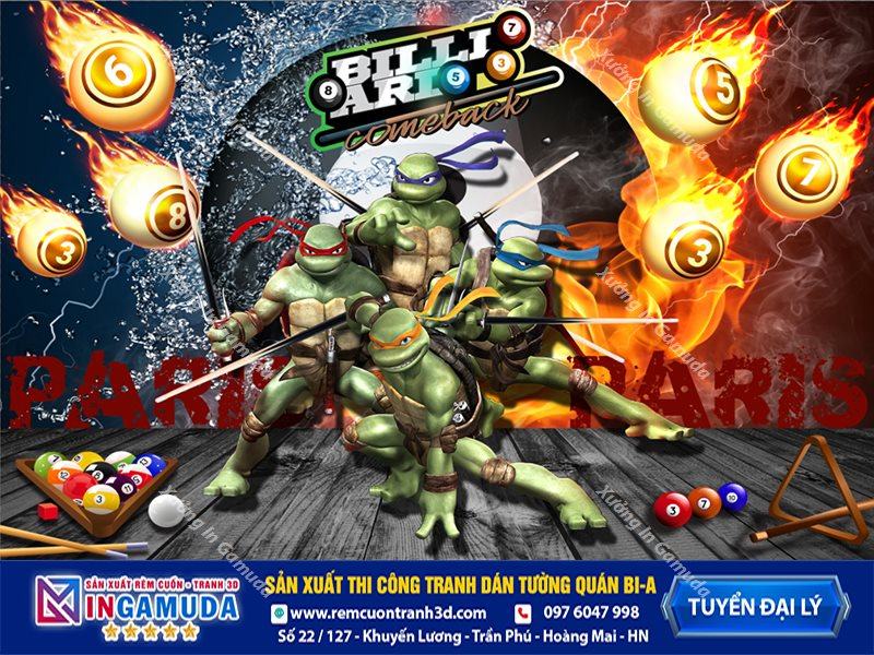 Tranh dán tường cho quán bi-a phong cách ninja rùa - Xưởng In Gamuda Sản Xuất Tuyển Đại Lý MS09