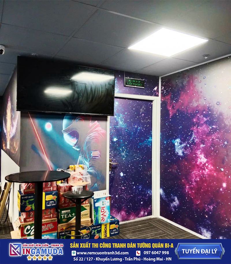 Tranh cho quán bi-a mẫu thi công thực tế vải lụa dán tường siêu bền đẹp - Xưởng In Gamuda MS:009