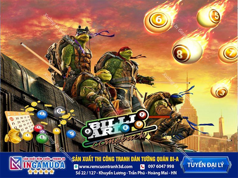 Tranh dán tường cho quán bi-a phong cách ninja rùa - Xưởng In Gamuda Sản Xuất Tuyển Đại Lý MS08