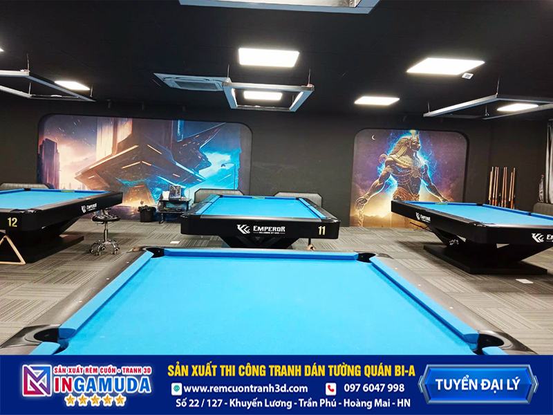 Tranh cho quán bi-a mẫu thi công thực tế vải lụa dán tường siêu bền đẹp - Xưởng In Gamuda MS:008