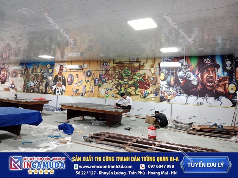Tranh dán tường cho quán bi-a phong cách ninja rùa - Xưởng In Gamuda Sản Xuất Tuyển Đại Lý MS07