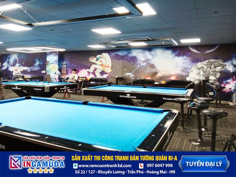 Tranh cho quán bi-a mẫu thi công thực tế vải lụa dán tường siêu bền đẹp - Xưởng In Gamuda MS:005