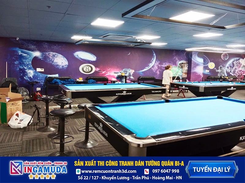 Tranh cho quán bi-a mẫu thi công thực tế vải lụa dán tường siêu bền đẹp - Xưởng In Gamuda MS:004