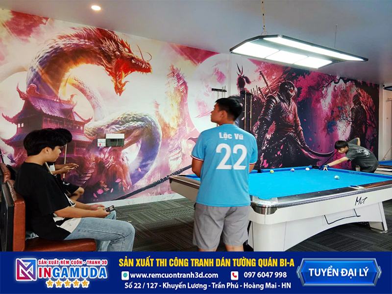 Tranh cho quán bi-a mẫu thi công thực tế vải lụa dán tường siêu bền đẹp - Xưởng In Gamuda MS:002