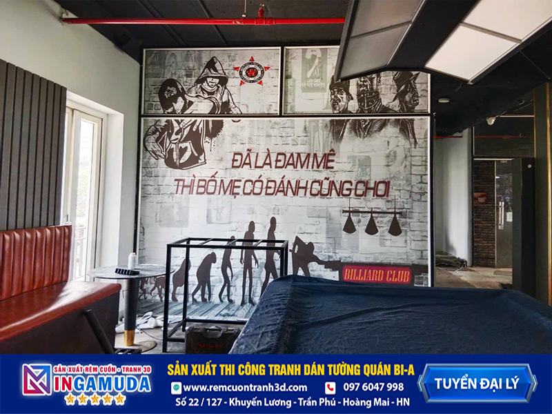 Tranh cho quán bi-a mẫu thi công thực tế vải lụa dán tường siêu bền đẹp - Xưởng In Gamuda MS:025