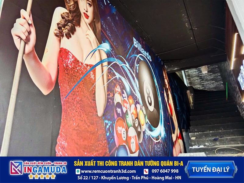 Tranh cho quán bi-a mẫu thi công thực tế vải lụa dán tường siêu bền đẹp - Xưởng In Gamuda MS:024