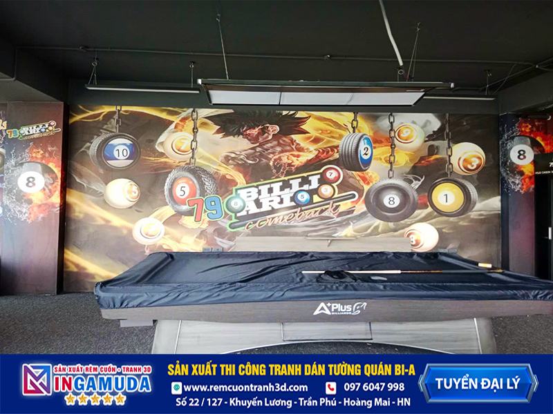Tranh cho quán bi-a mẫu thi công thực tế vải lụa dán tường siêu bền đẹp - Xưởng In Gamuda MS:021