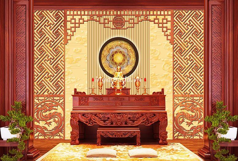 Tranh phòng thờ in vải lụa giả gỗ sắc nét cao cấp công nghệ in 5D