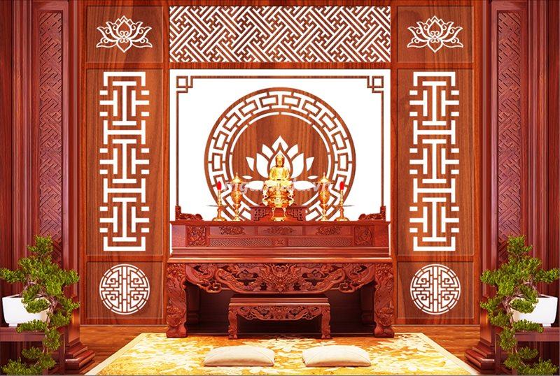 Tranh phòng thờ in giả gỗ 3D hình chữ Thọ có hoa sen in trúc chỉ sang trọng tại xưởng in gamuda thiết kế và sản xuất 2023-2024 tuyển đại lý toàn quốc
