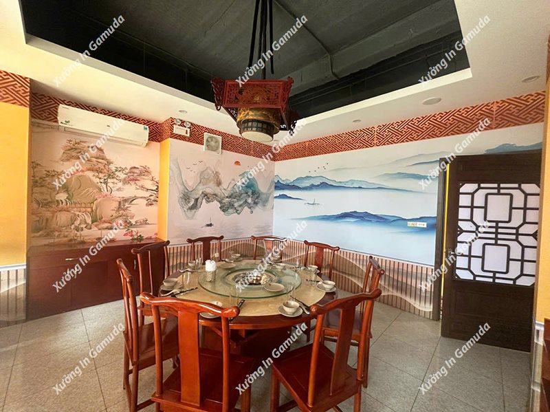 Tranh dán tường cho quán ăn nhà hàng thiết kế thi công trọn gói cho phòng ăn ấn tượng đẹp chi phí tối giản