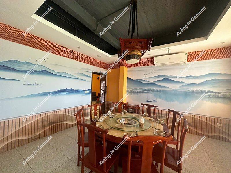 Tranh dán tường cho quán ăn nhà hàng thiết kế thi công trọn gói cho phòng ăn ấn tượng