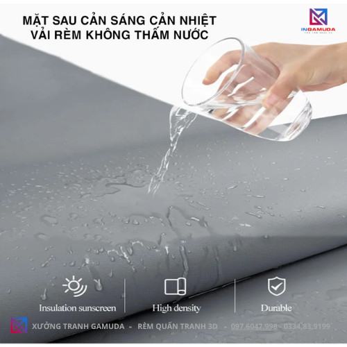 Mặt sau của rèm cuốn tranh cản sáng cản nhiệt chống thấm nước tốt