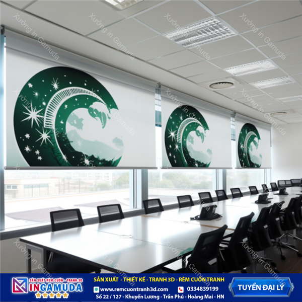 Rèm cuốn tranh in logo văn phòng tạo thương hiẹu riêng cho doanh nghiệp