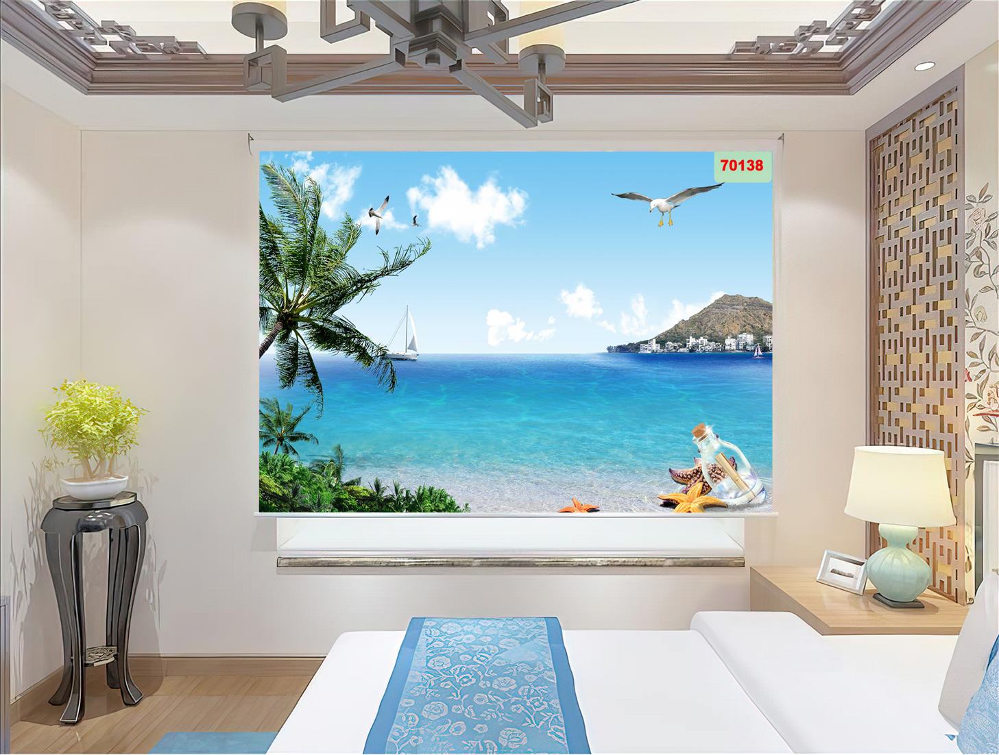 Rèm cuốn tranh 3D cảnh biển tạo không gian thoáng mát cho căn phòng