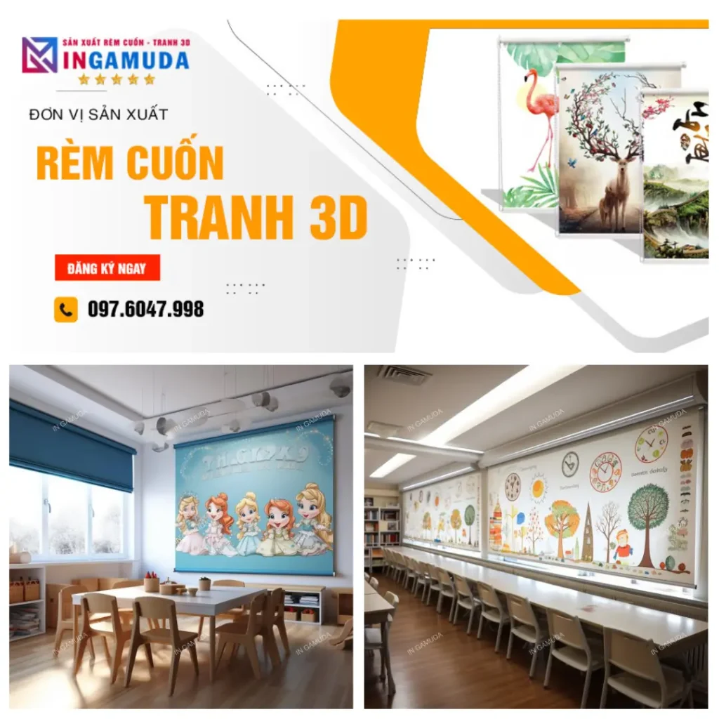 Rèm cuốn tranh 3D trang trí lớp học siêu ấn tượng