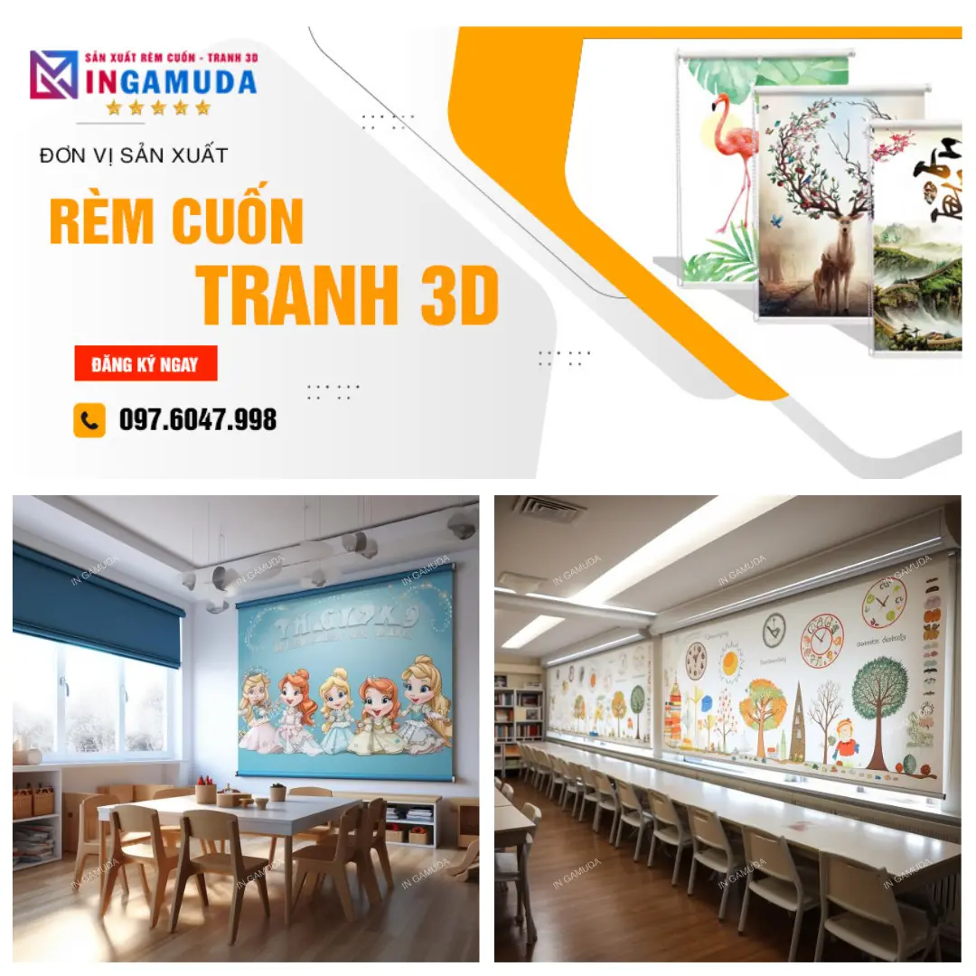 Rèm cuốn tranh 3D trang trí lớp học siêu ấn tượng