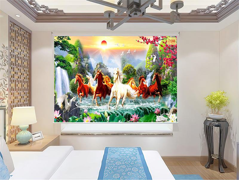 Rèm cuốn tranh mã đáo thành công trang trí phòng làm việc sang trọng