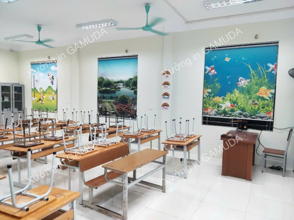 Rèm cuốn in tranh hoạt hình ngỗ nghĩnh cho lớp học