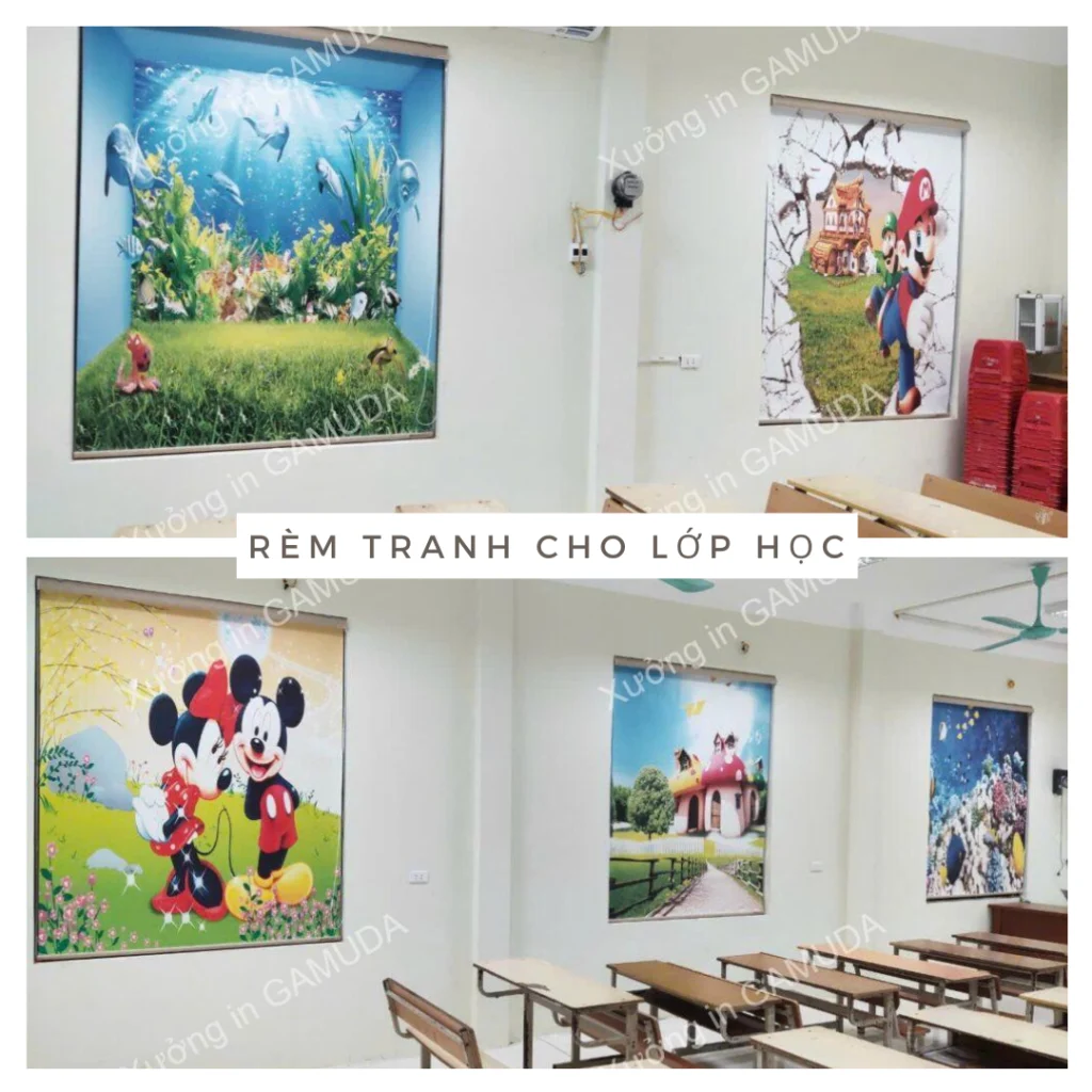 Rèm cuốn tranh cho lớp học - In ấn và thiết kế theo yêu cầu tại xưởng in Gamuda