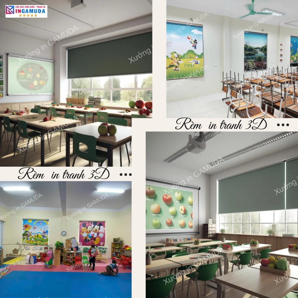 Rèm cuốn in tranh cho trường học