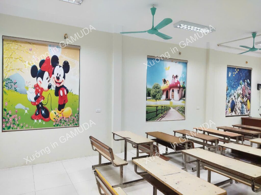 Rèm cuốn tranh cho lớp học tạo tính nghệ thuật cho không gian trường lớp