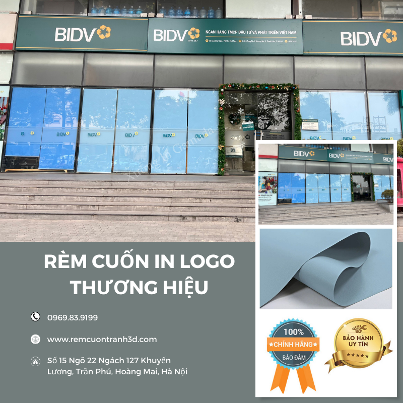 Rèm Cuốn In Logo Thương Hiệu Cho Ngân Hàng BIDV- Thiết Kế Và Sản Xuất Tại Xưởng In Gamuda – Đơn Vị Cung Ứng Rèm Tranh Giá Rẻ Nhất Trên Thị Trường