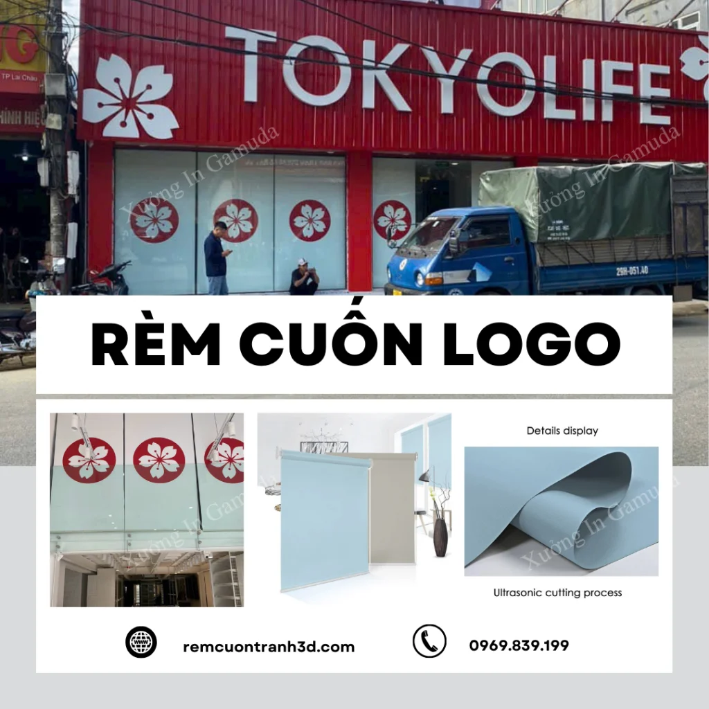 Rèm cuốn in logo thương hiệu