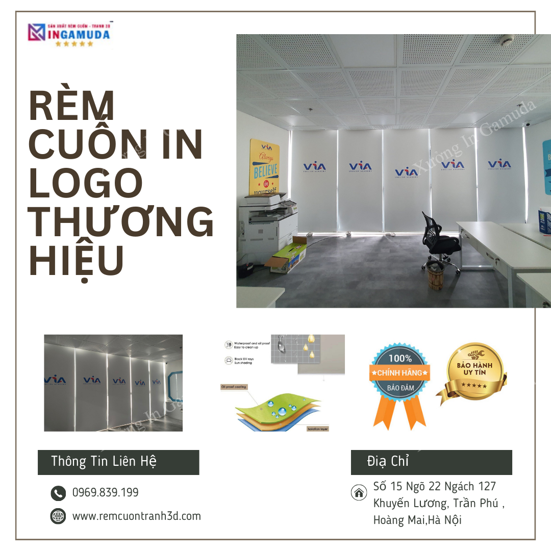 Rèm cuốn in logo thương hiệu cho trung tâm văn phòng và các công ty