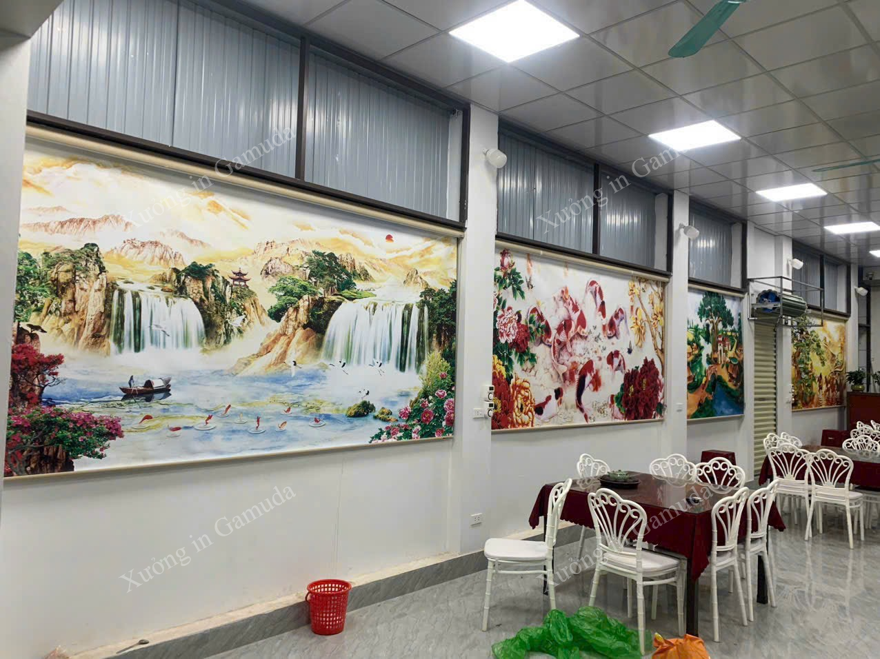 Rèm cuốn in tranh cho nhà hàng trang trí không gian ấn tượng